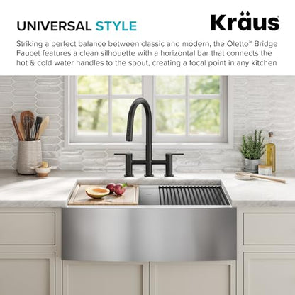 KRAUS Oletto Bridge Kitchen Faucet with Pull-Down Sprayhead in Matte Black, KPF-3122MB - color: Matte Black, style: Bridge Faucet