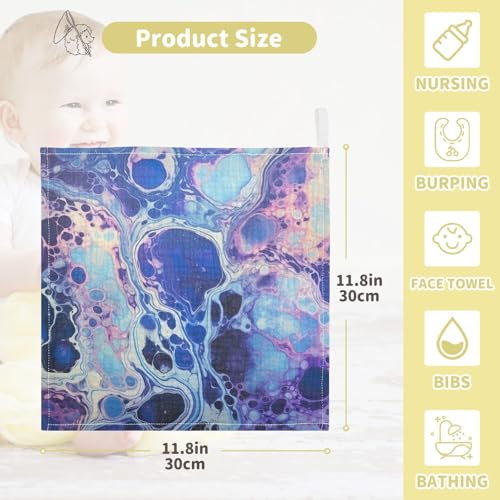 Blue Purple Texture Baby Washcloths, 3 Pack of Cotton Newborn Washcloths, Extra Soft & Ultra Absorbent Muslin Washcloths Baby, Unisex 12 X 12 in - size: 12x12 Inch (3Pack)