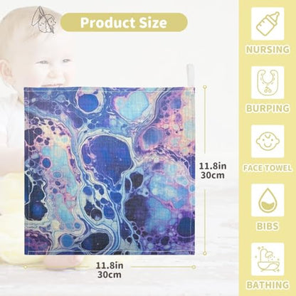 Blue Purple Texture Baby Washcloths, 5 Pack of Cotton Newborn Washcloths, Extra Soft & Ultra Absorbent Muslin Washcloths Baby, Unisex 12 X 12 in - size: 12x12 Inch (5Pack)