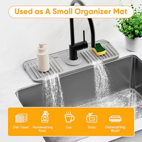 14.6 inch Faucet Mat for Kitchen Sink Splash Guard[7° Slope Fast Self-draining][Snap Lock Fit]Kitchen Sink Faucet Mat Splash Guard Kitchen Sink Area Water Splash Guard Behind Faucet Draining Mat - color: Light Gray, size: 14.6" x 5.5"