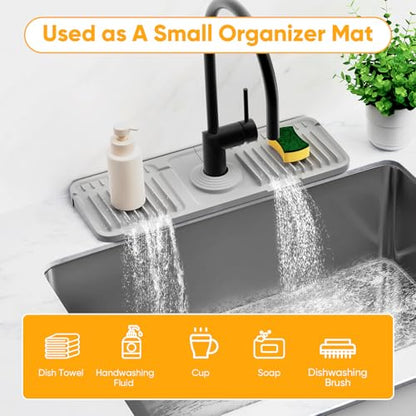 14.6 inch Faucet Mat for Kitchen Sink Splash Guard[7° Slope Fast Self-draining][Snap Lock Fit]Kitchen Sink Faucet Mat Splash Guard Kitchen Sink Area Water Splash Guard Behind Faucet Draining Mat - color: Light Gray, size: 14.6" x 5.5"