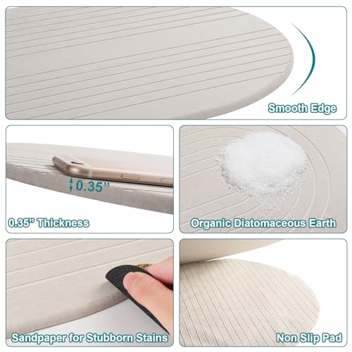 Elfcool Stone Bath Mat Diatomaceous Earth Shower Mat Non Slip Quick Dry Bath Stone Mat Super Absorbent Bathroom Floor Mat for Bathroom Kitchen Counter (Off White) - color: Off White
