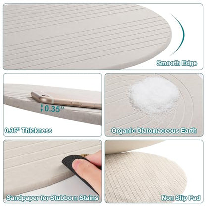 Elfcool Stone Bath Mat Diatomaceous Earth Shower Mat Non Slip Quick Dry Bath Stone Mat Super Absorbent Bathroom Floor Mat for Bathroom Kitchen Counter (Off White) - color: Off White