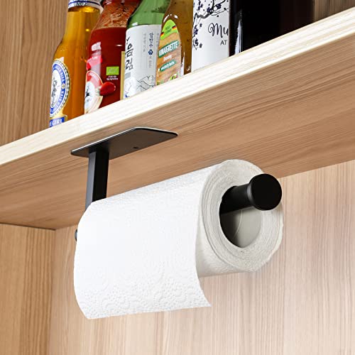 Paper Towel Holder Under Cabinet No Drilling, Self Adhesive Paper Towel Holder Wall Mount for Kitchen Rack, Under Counter Napin Holder No Drill, 304 Stainless Steel Matte Black - color: Black