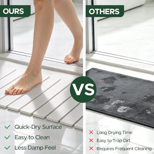 Foldable Stone Bath Mat 60x39cm | Quick-Dry Diatomaceous Earth Bath Rug with PVC Anti-Slip Base | Bathroom, Kitchen, Pet-Friendly Water Absorbent Mat - color: White