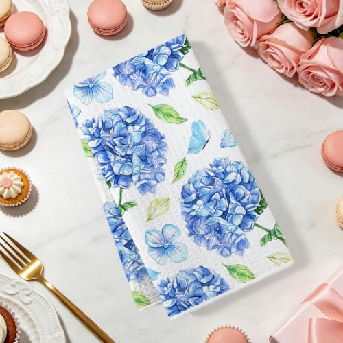 ZHAMEN 2Pcs Hydrangea Kitchen Towels Waffle Soft Dish Hand Towel - color: Multi 1554