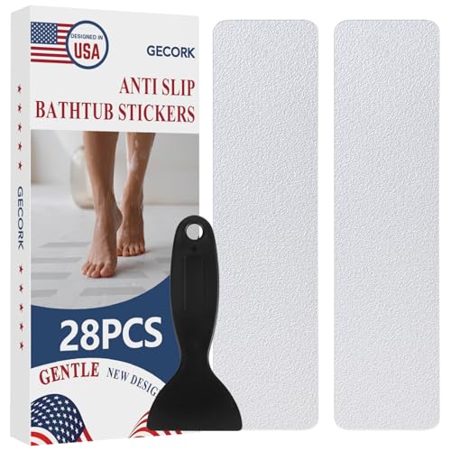 Gecork 28 PCS Shower Floor Non Slip Stickers with Strong Adhesive, Invisible & Durable Anti Slip Shower Stickers with Scraper for Bath Tub, Pools and Stairs, Clear, Wide Rectangle - color: Clear