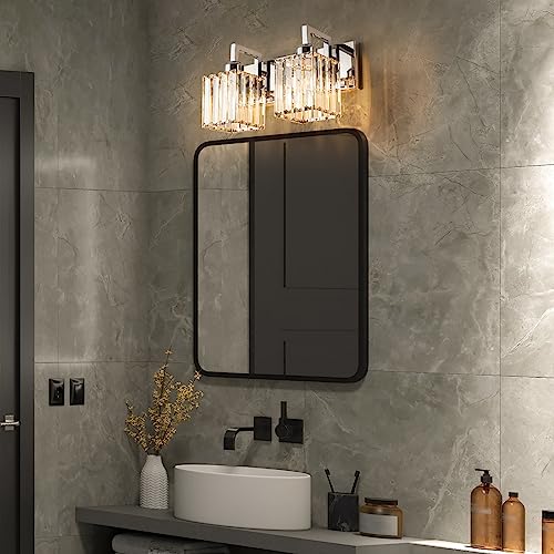 Modern Bathroom Vanity Light 2-Lights Chrome Crystal Wall Lamp Bathroom Modern Crystal Vanity Lighting - color: Chrome Crooked, size: 2-light