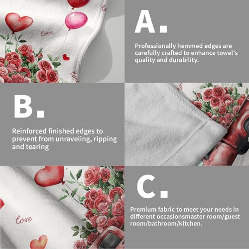 Giwawa Watercolor Valentine Truck Hand Towel Red Rose Flowers Kitchen Towels Love Heart Cotton Towel Set of 2 - color: Valentine Rose Truck-red, size: 28.3" x 14.4"(Pack of 2)