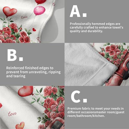 Giwawa Watercolor Valentine Truck Hand Towel Red Rose Flowers Kitchen Towels Love Heart Cotton Towel Set of 2 - color: Valentine Rose Truck-red, size: 28.3" x 14.4"(Pack of 2)