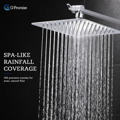 G-Promise All Metal 10" Dual Square Shower Head Combo | Rain Shower Head | Handheld Shower Wand | Adjustable | Smooth 3-Way Diverter | 71" Extra Long Hose - A Bathroom Upgrade (Chrome) | Built to Last, Easy Install, Adjustable Height & Angle for All Heigh