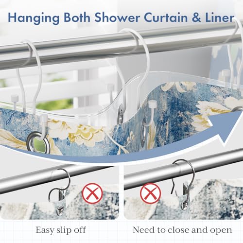Bathway White Shower Curtain Hooks Shower Curtain Rings with Cylindrical Design, 12Pcs Metal Shower Curtain Hooks Rust Proof, Smooth Glide Double Shower Hooks Rings for Shower Curtain - color: White, style: Minimalist Shower Hooks with Cylinders