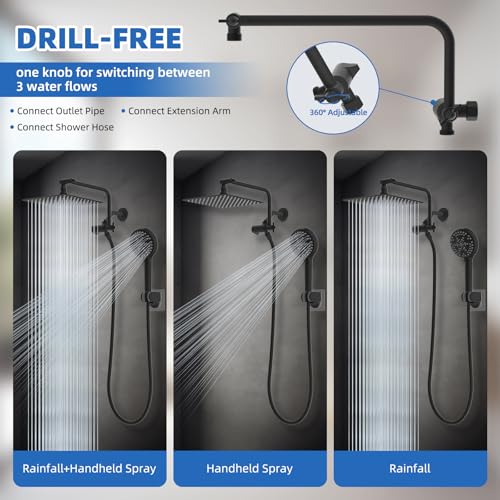 10" Metal Rainfall Shower Head with 10-Mode Handheld, Matte Black | NSF/ANSI/CAN 372 Certified, High Pressure Showerhead Combo with 11" Adjustable Shower Arm, 71" Hose, Shower Head Holder - color: Matte Black, style: Square 10"