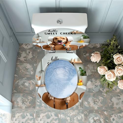 Round Resin Toilet Seat, Quietly Close Quick Release Hinges Cover | Toilet Lid Cover Easy to Clean and Install, Funny Dog Animal Hilarious Rustic Farmhouse Country Wooden Heavy Duty Toilet Seat - color: pattern3, size: O-shape