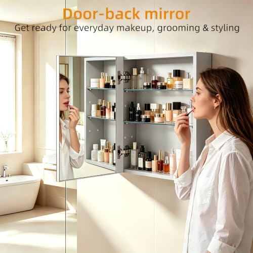 16"x 20"Bathroom Medicine Cabinet,Double-Sided Mirror Door | Silver Aluminium Frame,Lightweight,Sturdy and Attractive,Simple Wall-Mounted,Adjustable Shelves,Tempered Glass - size: 16"x 20"
