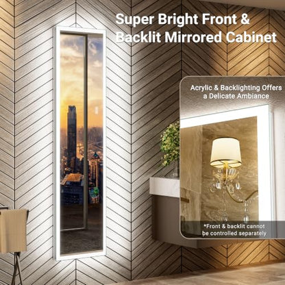 Surface or Recessed Backlit Medicine Cabinet Mirror 16x60 Inch Tall, Pre-Assembled Lighted Medicine Cabinet with 155° Soft-Close Hinge, Dimmable LED Mirror Cabinet with Outlet & Inner Light - size: 16x60'' (Left Hinge)