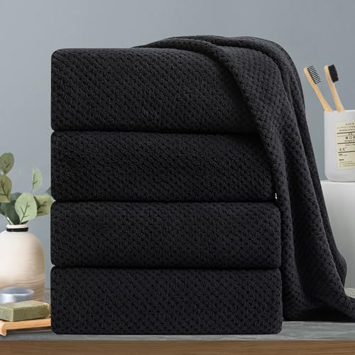 Black Bath Towels Set 35x70 Inches - Luxury 600 GSM Oversized Bath Sheet Towel,Extra Large Microfiber - Quick Dry,Highly Absorbent,Super Soft Shower Towels Spa Hotel Bathroom Towel Set (4-Pack) - color: Black Set, size: 4-Piece Set