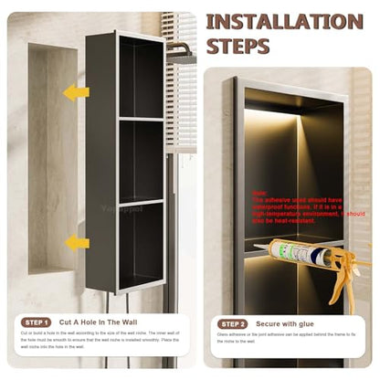Bathroom Shower Niche, Insert Storage Shower Shelf for Wall, Stainless Steel Wall Alcove Shelf No Tiled Recessed Niche Shower for Storage(70cmx28cmx12.5cm) - size: 70cmx28cmx12.5cm