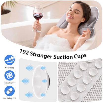 Full Body Bath Pillow for Bathtub, Thick 5D Air Mesh Luxury Spa Tub Cushion with Adjustable Lumbar Support, Extra Long Bathtub Pillow for Head and Neck Back, 192 Non-Slip Suction Cups, Gray, 56" x 19"