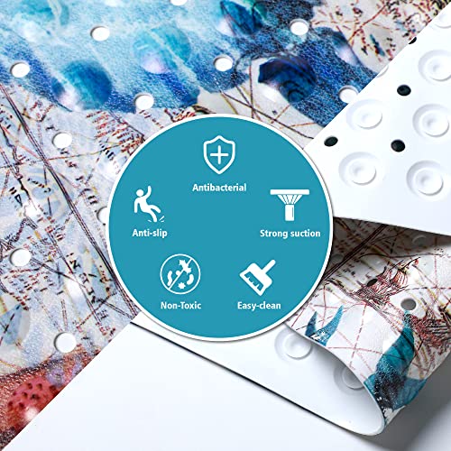 MOLFUJ Non Slip Bathtub Mat for Bathroom, 40 X 16 Inch Sea Turtle Bath Tub Mat with Antislip Suction Cups and Drain Holes, Blue Long Shower Mats for Baby Tub - color: Style 1