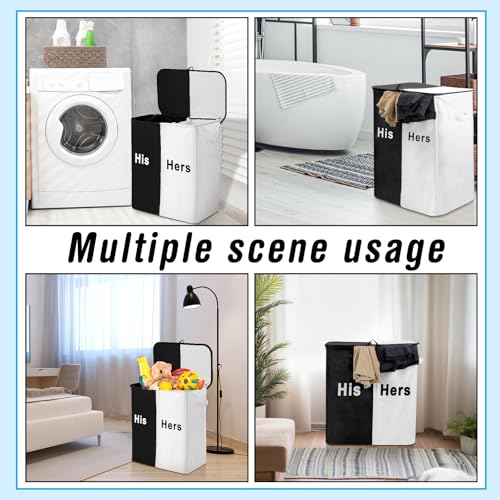DoubleFill 154L Large Double Laundry Hamper with Lid and Removable Bags Laundry Basket 2 Section Collapsible Dirty Clothes Hamper for Bathroom Bedroom for Husband&Wife Parents or Couple(His Hers) - style: His Hers