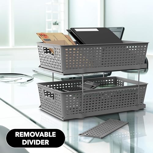 Simple Houseware 2 Tier Pull-Out Sliding Drawer Under Sink Storage, Gray | Great for Kitchen Bathroom Tray Shelf Organizer - color: Gray