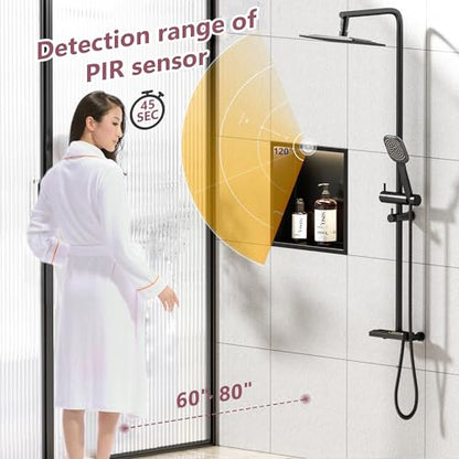 Smart Body Sensor Shower Niche, Black 12"x12" | Recessed Wall Niche with White 3000K LED Light , Waterproof &Rustproof, 304 Stainless Steel Bathroom Cabinet - size: 12X12In