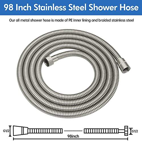 RUMOSE 98 inches Extra Long Shower Hose, Nickel | Shower Head Extension Hose, Attachment Flexible Handheld Shower Sprayer Hose, Stainless Steel Shower Tube - color: Nickel, size: 98"