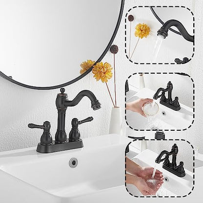 Oil Rubbed Bronze Bathroom Faucet 2 Handles 4 Inches Centerset RV Bathroom Vanity Faucet with Drain Assembly and Supply Hose Lavatory Faucet - color: Oil Rubbed Bronze, size: Centerset