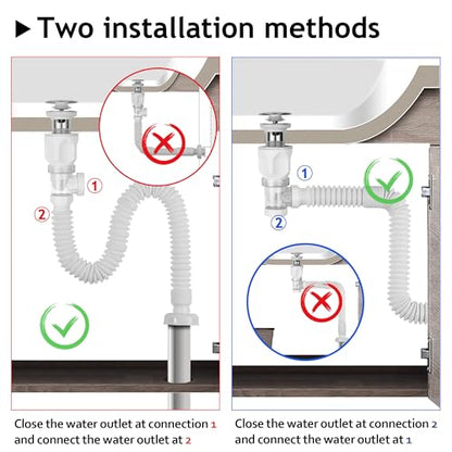 Bathroom White 2 Pack Sink Drain Kit, with Flexible Expandable P-Trap Sink Drain Pipe, Fits 1-1/4",1-1/2" and 2'' Drain Hole, Built-in Anti-Clogging Stopper, Anti-Odor With Overflow - color: White With Overflow, style: 2 Pack