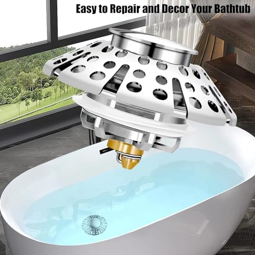 Anlige Bathtub Drain Stopper, Pop Up Tub Stopper with Hair Catcher, Bathtub Plug and Cover with Strainer, Universal for 1.5 to 1.8in Tub Drain - style: Tub Stopper Top Hair Catcher