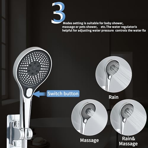 Shower Head,10'' Rain Shower Head with 11'' Angle Adjustable Extension Arm and Handheld Spray Combo/Flow Regulator/Shower System/Angle Adjustable/5Ft Hose, Height (Chrome, 8 Inch)