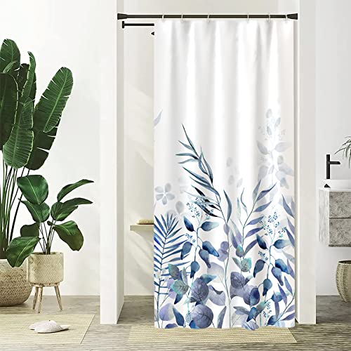 AWERT Shower Curtain Plants for Bathroom,Waterproof Quick-Drying Blue Leaves Shower Curtain Set with Hooks 48x72 Inch - color: Blue and Magenta, size: 48"W x 72"L (Pack of 1)