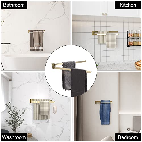 BGL Swivel Towel Bar Brushed Gold,Two Arms Wall Mount Towel Hanger Holder for Bathroom Organizer - color: Gold