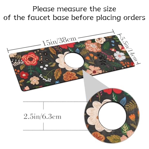 Boho Black Flowers Kitchen Sink Splash Guard Faucet Mat,Faucet Non-Slip Absorbent Mat,Farmhouse Sink Splash Guard Behind Faucet for Kitchen Bathroom, 15"x5.5" - color: Drying Faucet Mat 4