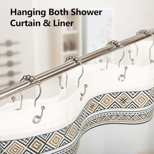 Resze Double Shower Curtain Hooks, Sturdy Metal Nickel Shower Curtain Rings, Glide Roller Shower Hooks,Rust Proof Anti-Drop Curtain Hooks, 12 Pcs Smooth Sliding Rings for Bathroom Shower Rods Curtains - color: Nickel