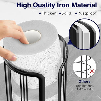 Toilet Paper Holder Stand, Freestanding Bathroom Tissue Organizer，Black | No Drilling No Assemble,Rustproof,Waterproof Raised Feet,Fit 3 Mega Rolls,Instant Paper Storage,Space-saving Renter Friendly - color: Black