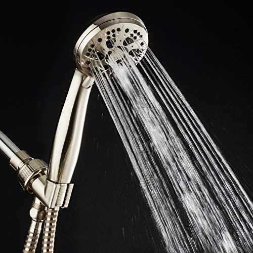 AquaDance High Pressure 6-Setting Hand Held Shower Head with Extra-Long 6 Foot Hose & Bracket – Anti-Clog Nozzles - USA Standard Certified - Top U.S. Brand - ALL BRUSHED NICKEL - color: Brushed Nickel