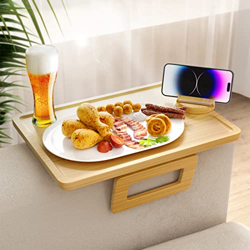 Smatdecis Couch Arm Tray Table Sofa Arm Clip, Armrest Tray Table Suitable for Home Drinks/Fast Food/Fruit Etc, Large Size Multi-Function Natural(360° Rotating Stand A) - color: Natural, size: 13" x 9.4"(360°A)