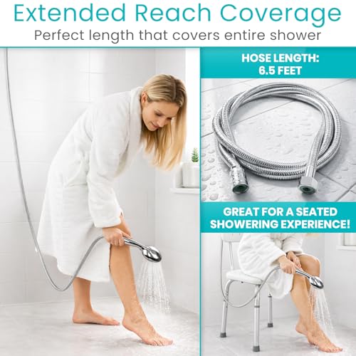 Vive High Pressure Handheld Shower Head - Hand Held Showerhead with 6.5 ft | Extra Long Hose, Detachable Showerhead, Multi-Setting Spray Combo for Bathroom, Pet Bathing, Stainless Steel Hose, Chrome