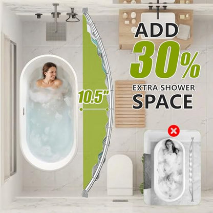 Curved Shower Curtain Rod， Adjustable 33-78 Inches Silver All Stainless Steel Curved Shower Rod， Shower Curtain Rod for Extra Shower Space for Bathroom, Bathtub, Stall, No Rust, Need to Drill - color: Silver