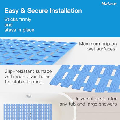 Bathtub Mat Non Slip - for Inside Bath Tub & Shower, Large 40x16 Inch, 261 Strong Suction Cups, Soft Textured Surface, Fast Drain & Quick Dry, Bathroom Safety Mat, Pastel Blue, Matace - color: Pastel Blue, size: 40" x 15.8" (Rectangular)