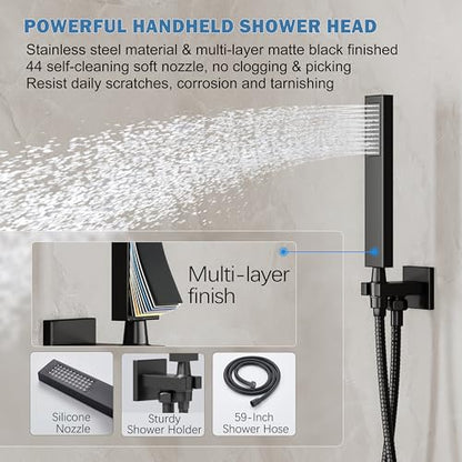 10" Rain Shower System with Handheld & Valve, Matte Black | Wall-Mounted High-Pressure Shower Faucet Combo Set, 10-Inch Rain Shower Head with Handheld Spray,Includes Valve and Trim Kit - color: Matte Black 10