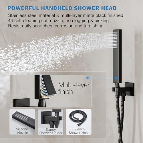 12" Rain Shower System with Handheld & Valve, Matte Black | Wall-Mounted High-Pressure Shower Faucet Combo Set, 12-Inch Rain Shower Head with Handheld Spray,Includes Valve and Trim Kit - color: Matte Black 12