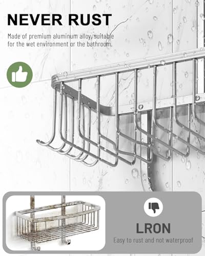 Shower Caddy Hanging - Never Rust Shower Hanging Organizer - Aluminum Over the ShowerHead Caddy with 6 Hooks for Razor/Sponge (Silver) - color: Silver