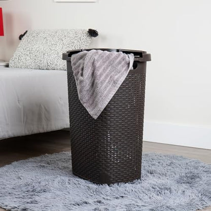Mind Reader Slim Laundry Hamper with Lid, 60L Tall Clothes Basket, Narrow Tapered Design for Bathrooms, Closets and Laundry Rooms, Plastic, Brown - color: Brown, size: 1 Piece