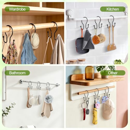 Resze 12PCS Shower Curtain Hooks, Sturdy Metal Black Shower Curtain Rings | Glide Roller Double Shower Hooks, Rust Proof Anti-Drop Curtain Hooks, Smooth Sliding Rings for Bathroom Shower Rods Curtains - color: Black