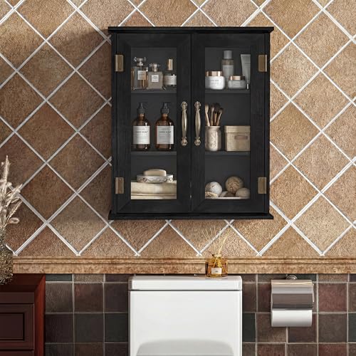 ChooChoo Bathroom Wall Cabinet, Medicine Cabinet with Acrylic Doors, Wall Mounted Over The Toilet Storage Cabinet with Adjustable Shelves for Bathroom, Kitchen, and Laundry Room, Black - color: Black