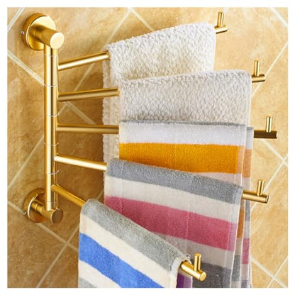 ZHOUXIAO Swing Out Towel Bar Holder Gold Finish/Golden Swivel Towel Rack for Bathroom or Kitchen, Metal Towel Bar Folding Arm Swivel Hanger Bathroom Storage Wall Mounted 3Bars