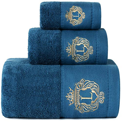 Luxury Bathroom Super Soft and Highly Absorbent Premium 100% Cotton Bath Towel Set for Gifts (Blue-L) - color: Blue-l